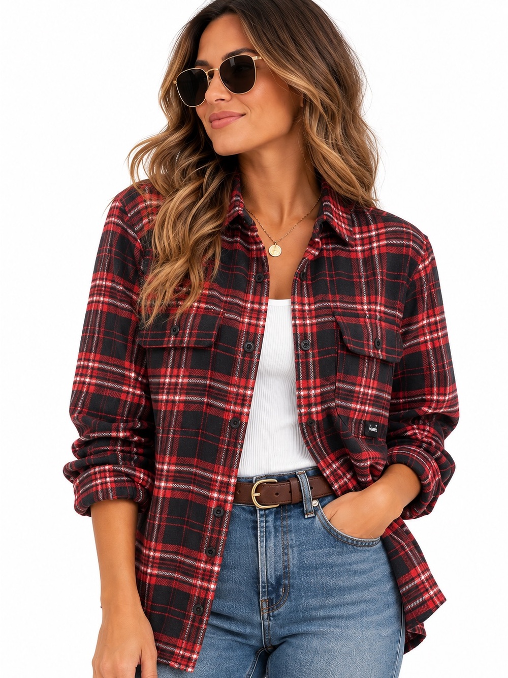 Fourstar Women’s Red Black Plaid Flannel Shirt Jacket Size M